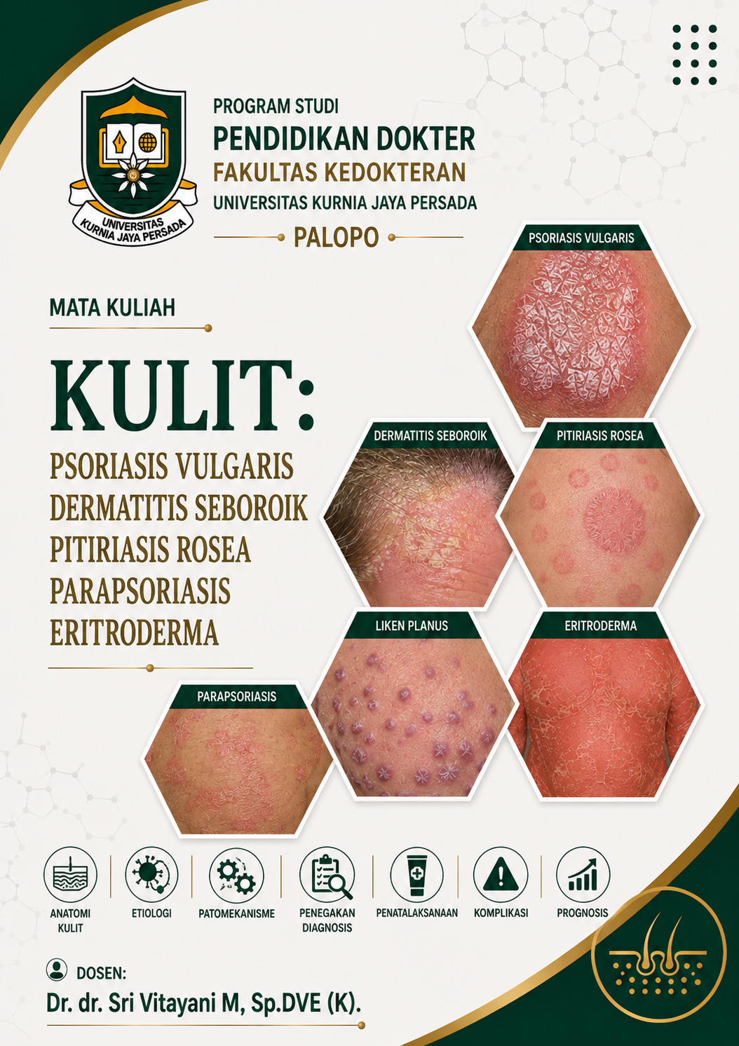 Psoriasis vulgaris 3A, Dermatitis seboroik 4A, Pitiriasis rosea 4A, parapsoriasis, liken planus, eritrodermi
